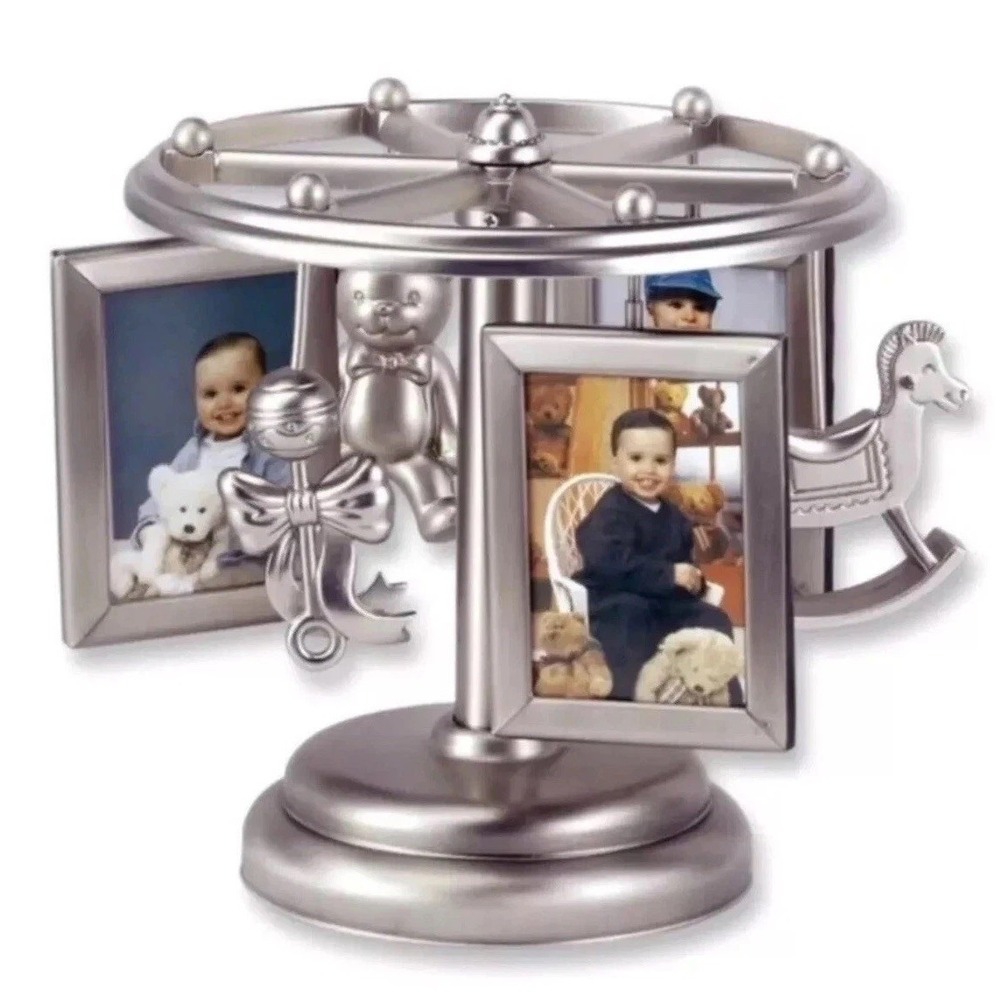 Picture Frame Baby Musical Lullaby Wind Up‎ Frame Go Round Holds 3 2"×3" Photos